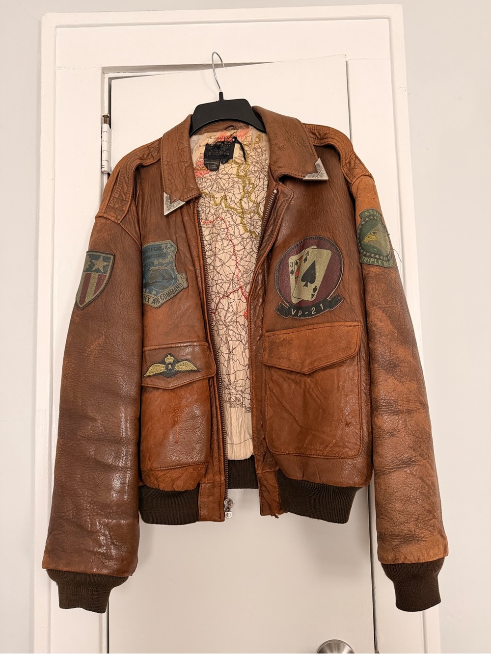 Vintage Avirex Type A-2 Leather Bomber Flight Jacket With Patches